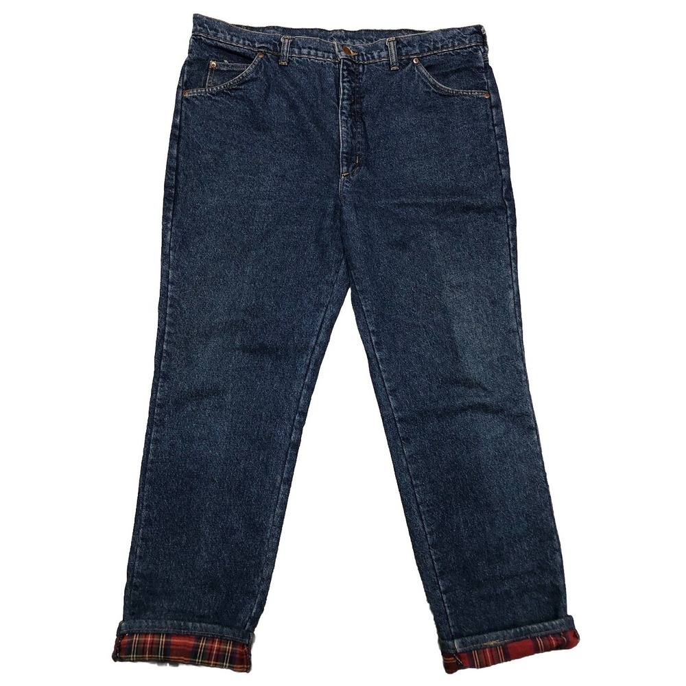 Lands' End Men's Jeans 40x32 Blue Red Flannel Lined Square Rigger Made In USA